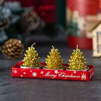 Picture of Mumoo Bear Smokeless Tea Lights Decoration Christmas Pinecone Shaped Candles, Gold - Set of 3