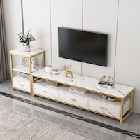 Mumoo Bear Marble Pattern Modern TV Stand with Storage Cabinet, 140x30x40cm, White