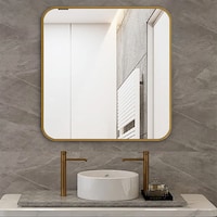 Mumoo Bear Square Wall Mirror with Aluminum Alloy Frame for Bathroom, 70x70cm, Gold
