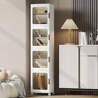 Mumoo Bear Narrow Foldable Storage Organizer with Adjustable Shelf & Clear Door, 4 Layer, White