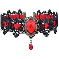 Picture of Naor Retro Handmade Lace Royal Court Vampire Choker with Pendant Chain, Red