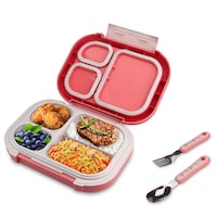 Picture of Mumoo Bear Plastic Leakproof Bento Lunch Box Container with Fork & Spoon for Kids, Pink