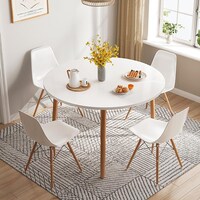 Mumoo Bear Eames Style Modern Round Dining Table with 4 Chairs, White