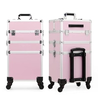 Professional Rolling Makeup Trolley Case, 35 x 26 x 71cm, Pink