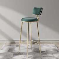 Upholstered Bar Stool with Metal Legs, Green