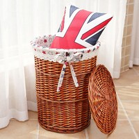 Picture of Mumoo Bear Rattan Round Storage Basket with Lining & Lid for Clothes - Set of 2