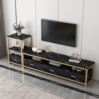 Mumoo Bear Marble Pattern Modern Television Stand with Storage Cabinet, 140x30x40cm, Black