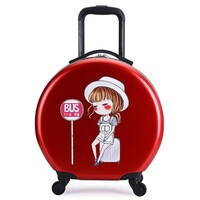 Picture of Mumoo Bear Printed Cartoon Round Trolley School Bags for Kids, 18inch, Red