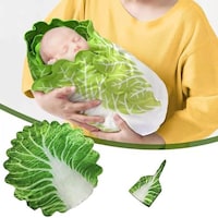 Mumoo Bear Round Shape Baby Lettuce Blanket with Matching Hat, 85x85cm, Green