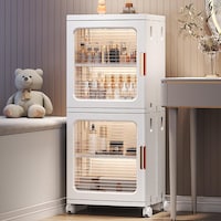 Mumoo Bear Narrow Foldable Storage Organizer with Adjustable Shelf & Clear Door, 2 Layer, White