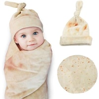 Mumoo Bear Round Shape Baby Tortilla Blanket with Matching Hat, 85x85cm, Beige