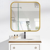 Mumoo Bear Square Wall Mirror with Aluminum Alloy Frame for Bathroom, 50x50cm, Gold