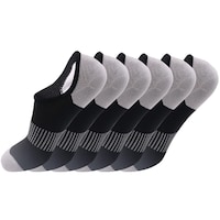 Mumoo Bear Men's Low Cut Ankle Non-Slip Socks for Mens, Black & Grey - Pack of 6