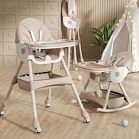 Mumoo Bear Feeding Baby Adjustable Chair with Wheels & Foldable Meal Tray, Light Brown