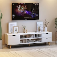 Mumoo Bear Modern Design Multifunctional TV Stand with Storage Cabinet, White