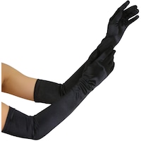 Picture of Tobeinstyle Elbow Length Satin Gloves, Black