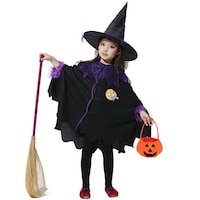 Picture of Mumoo Bear Witch Cloak Halloween Costume Set with Hat, Broom & Pumpkin for Kids, Black