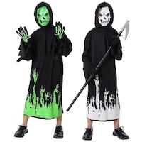 Picture of Mumoo Bear Grim Reaper Glow in The Dark Halloween Costume with Scythe for Kids, Black