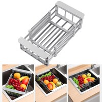Picture of Multifunctional Retractable Drain Basket, Grey, 24.5-44 x 16.5 x 9.5cm