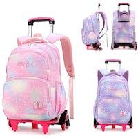 Mumoo Bear Fashion Printed Large Capacity Trolley School Bags for Kids, Pink