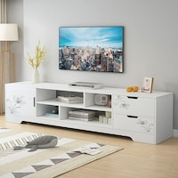 Mumoo Bear Marble Pattern Modern TV Stand with Storage Cabinet, F17A, 1.6m, White