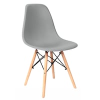 Picture of Mumoo Bear Modern Eames Style Plastic Dining Chair with Wood Legs, Grey