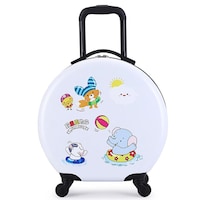 Picture of Mumoo Bear Printed Cartoon Round Trolley School Bags for Kids, 18inch, White