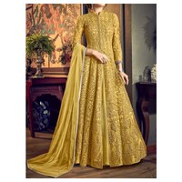 Picture of Yellow Semi-Stitched Stone & Embroidery Anarkali with Dupatta