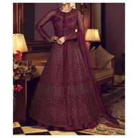 Picture of Maroon Semi-Stitched Stone & Embroidery Anarkali with Dupatta