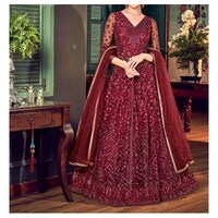 Picture of Maroon Semi-Stitched Stone & Embroidery Anarkali with Dupatta