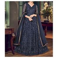 Picture of Semi-Stitched Stone & Embroidery Anarkali with Dupatta, Dark Blue