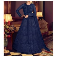 Picture of Semi-Stitched Embroidery with Stone Anarkali Gown & Suit with Dupatta, Blue