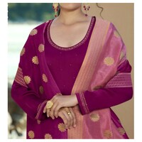 Picture of Magenta Kurtis Semi-Stitched Zari with Stone palazzo kurti with Dupatta