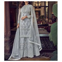 Picture of Grey Kurtis Semi-Stitched Embroidery with Stone Sharara Suit with Dupatta