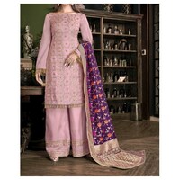 Picture of Pink Semi-Stitched Embroidery Sharara Plazzo Suits with Dupatta