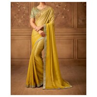 Picture of Green & Yellow silk Zari Solid Saree