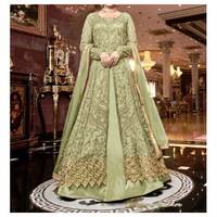 Picture of Green Semi-Stitched Embroidery Indo Western Lehenga Salwar with Dupatta