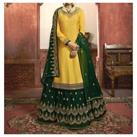 Picture of Yellow & Dark-Green Semi-Stitched Stone & Embroidery Lehenga with Dupatta