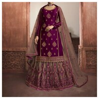 Picture of Wine Semi-Stitched Stone & Embroidery Lehenga Suit with Dupatta