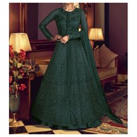 Picture of Semi-Stitched Embroidery with Stone Anarkali Gown with Dupatta, Bottle Green