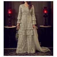 Picture of Semi-Stitched Embroidery with Stone Sharara Suit with Dupatta, Beige