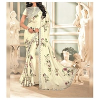 Picture of Crepe Ethnic Plain Saree, Cream