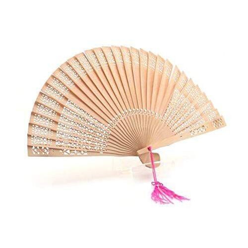 Hand Fan With Die Cut Ribs In Natural Wood Chinese Hand Writing