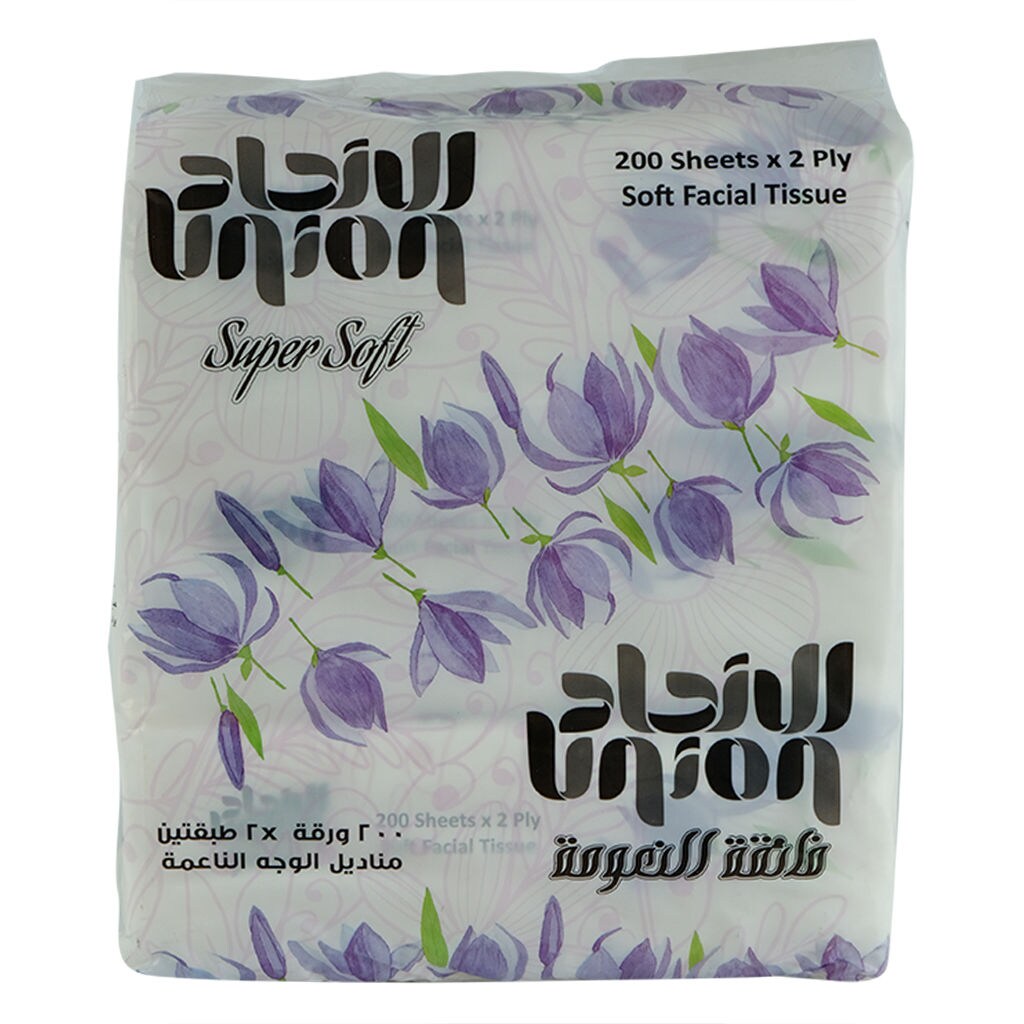 Union 2 Ply Super Soft Facial Tissue, 200 Sheet, Pack of 18, Carton
