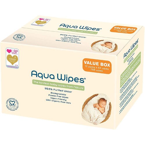 Aqua Wipes Purified Water & Aloevera Newborn Baby Wipes, 64 Sheets