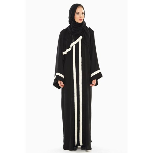 Nukhbaa White and Black Strip Abaya, SQ292A Online Shopping