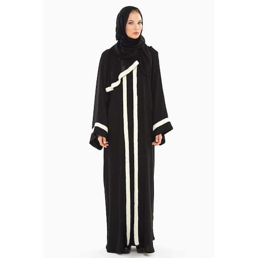 Picture of Nukhbaa White and Black Strip Abaya, SQ292A