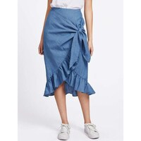 Picture of Hybella Women's Denim Flared Skirt, Blue, Medium, Carton of 400pcs