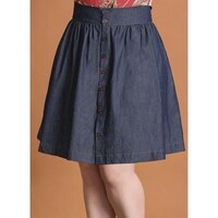 Picture of Hybella Women's Denim Knee Length Button Front Skirt, Blue, Medium, Carton of 400pcs