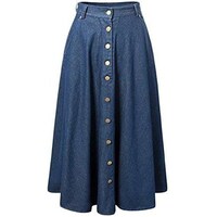 Picture of Hybella Women's Denim Skirt with Button Closure, Blue, Medium, Carton of 400pcs